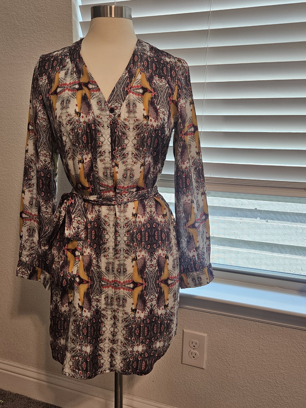 Chelsea & Violet Long-Sleeve Printed Wrap Dress in Black, White & Yellow